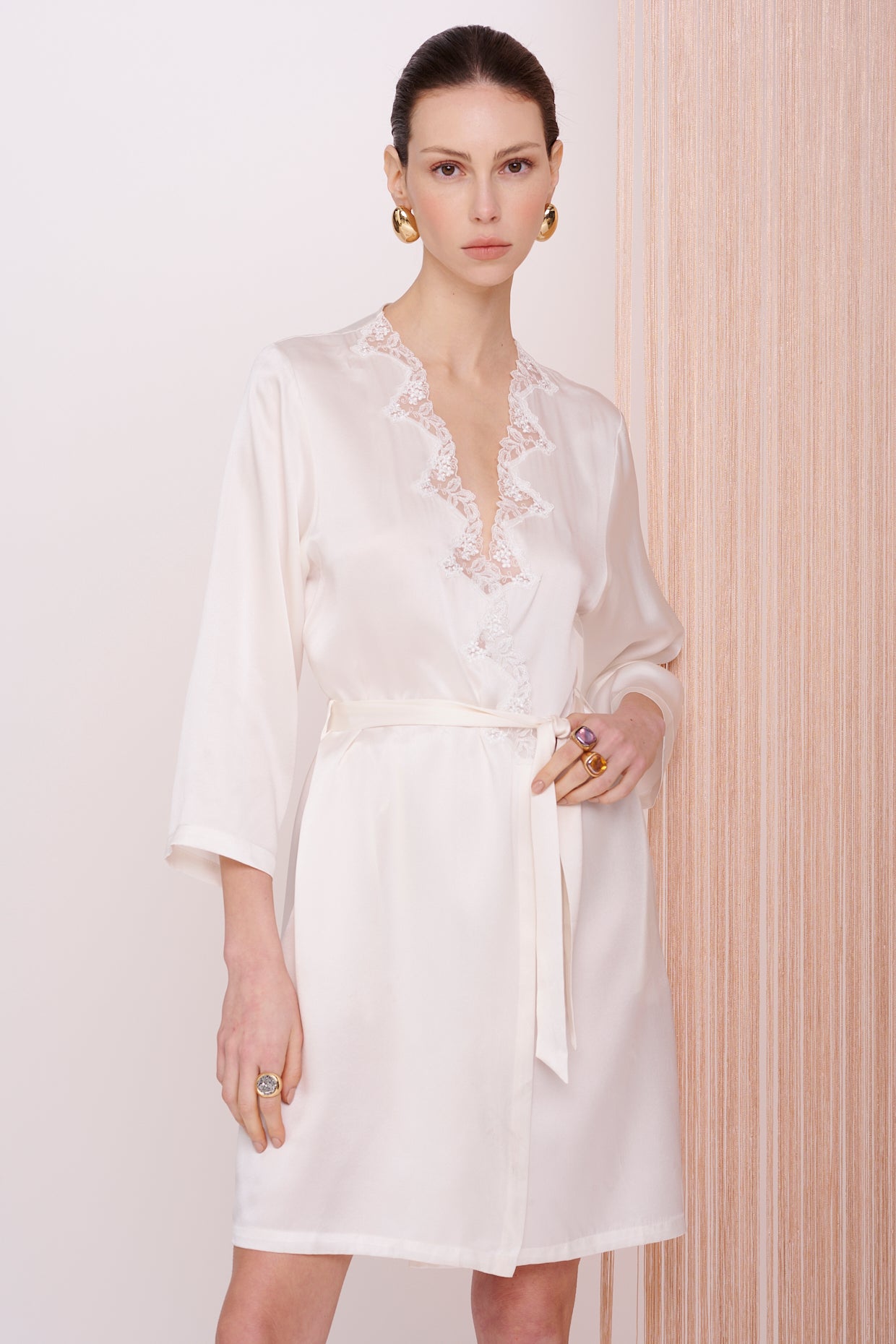 BASICS Robe - Satin Silk with Lace