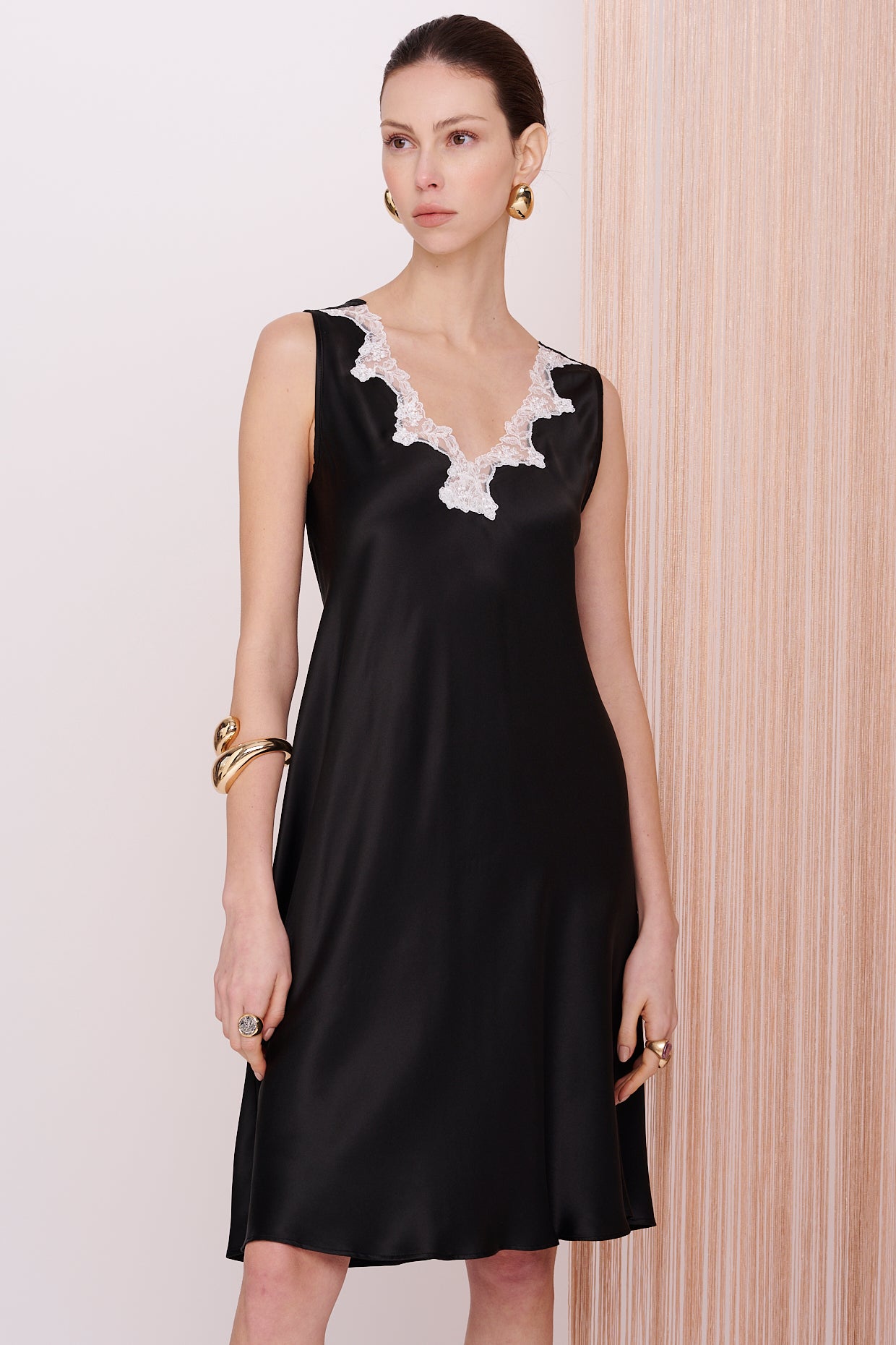 BASICS Slip Dress - Satin Silk with Lace