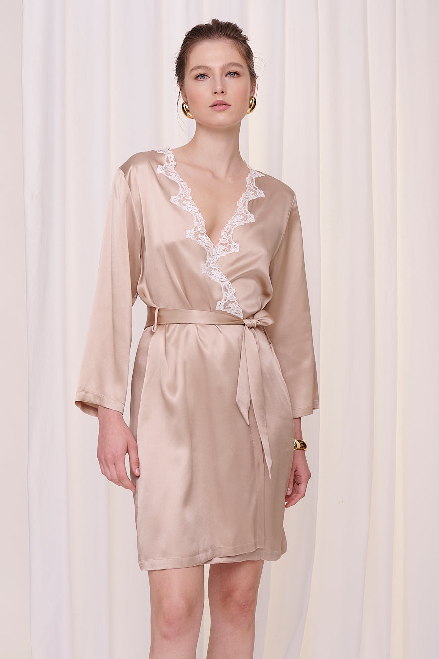 BASICS Robe - Satin Silk with Lace