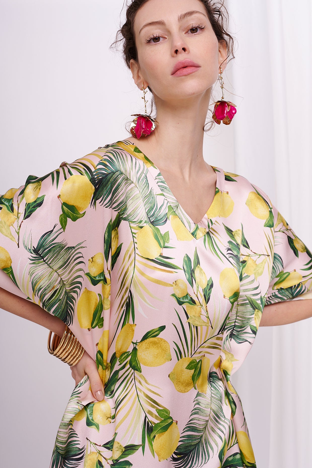 kaftan with belt satin silk