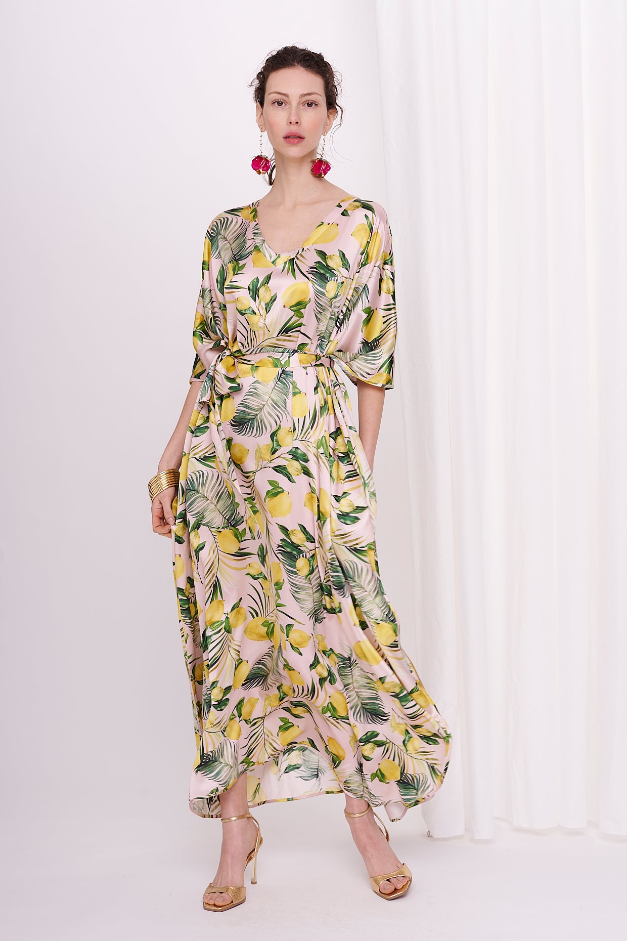 kaftan with belt satin silk