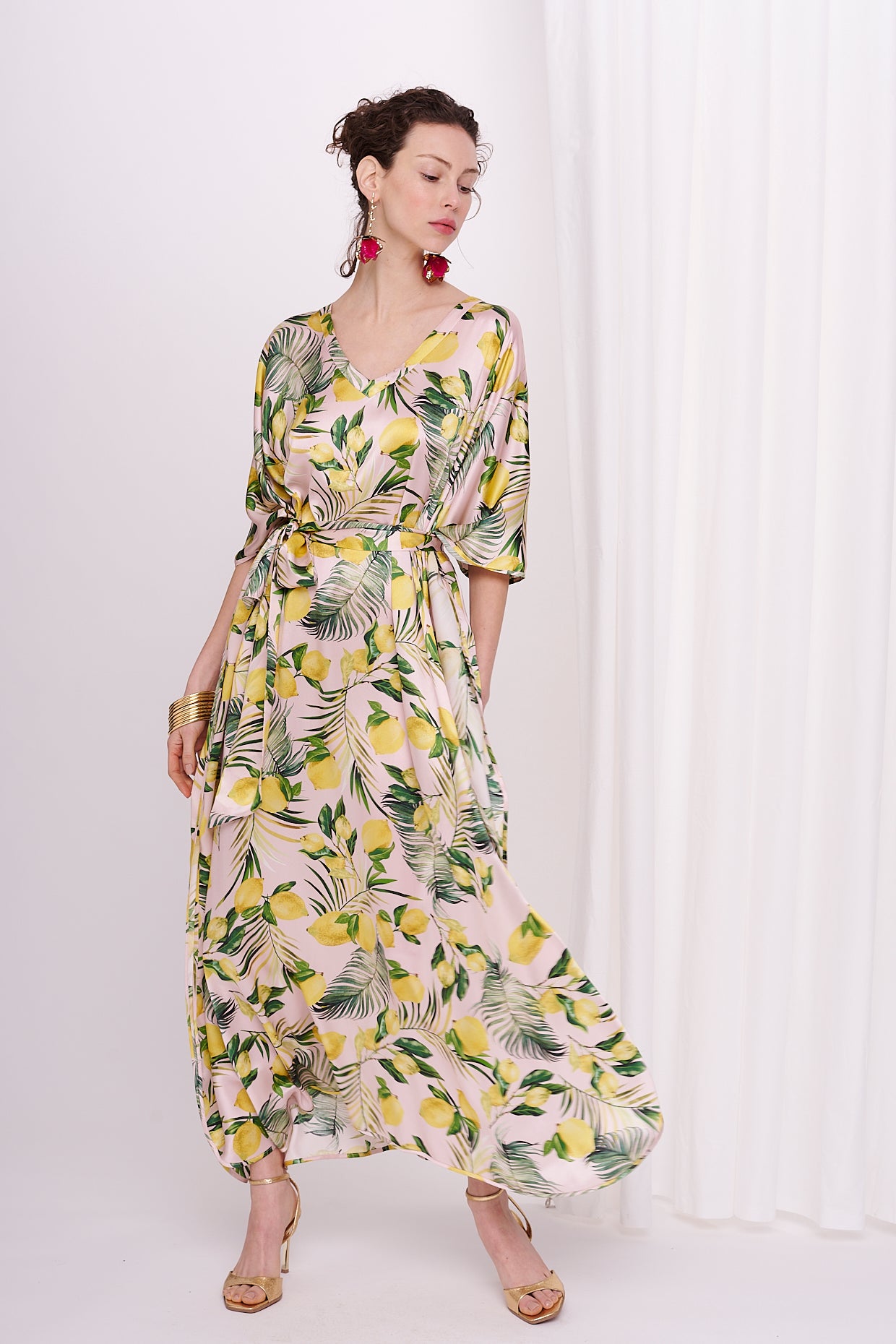 kaftan with belt satin silk