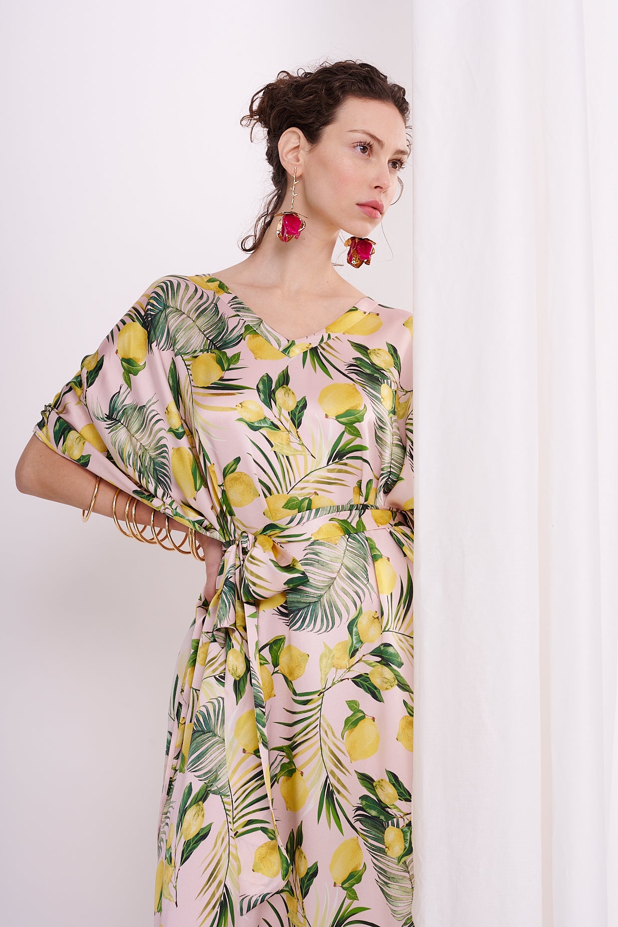 kaftan with belt satin silk