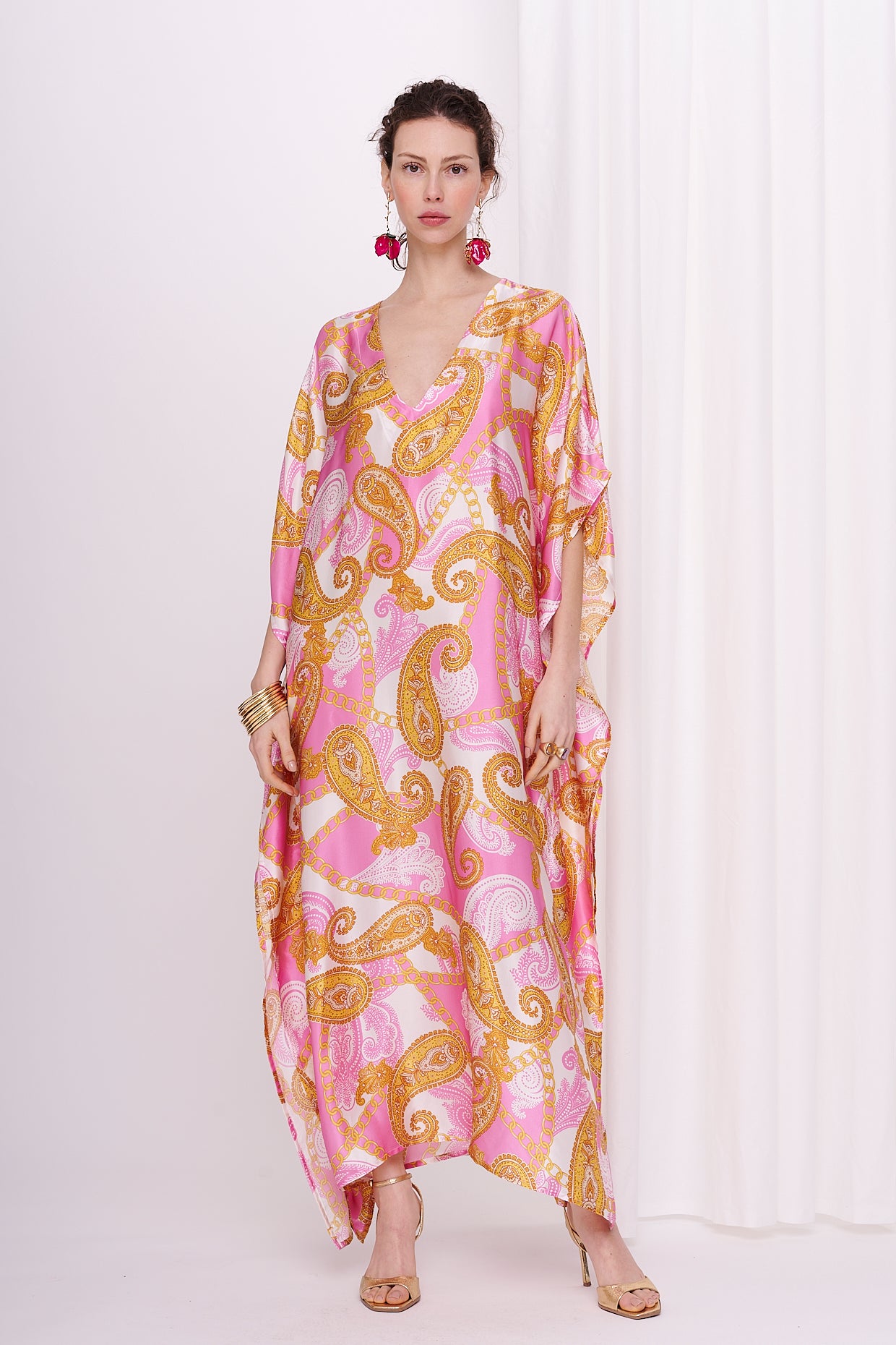 kaftan with belt satin silk
