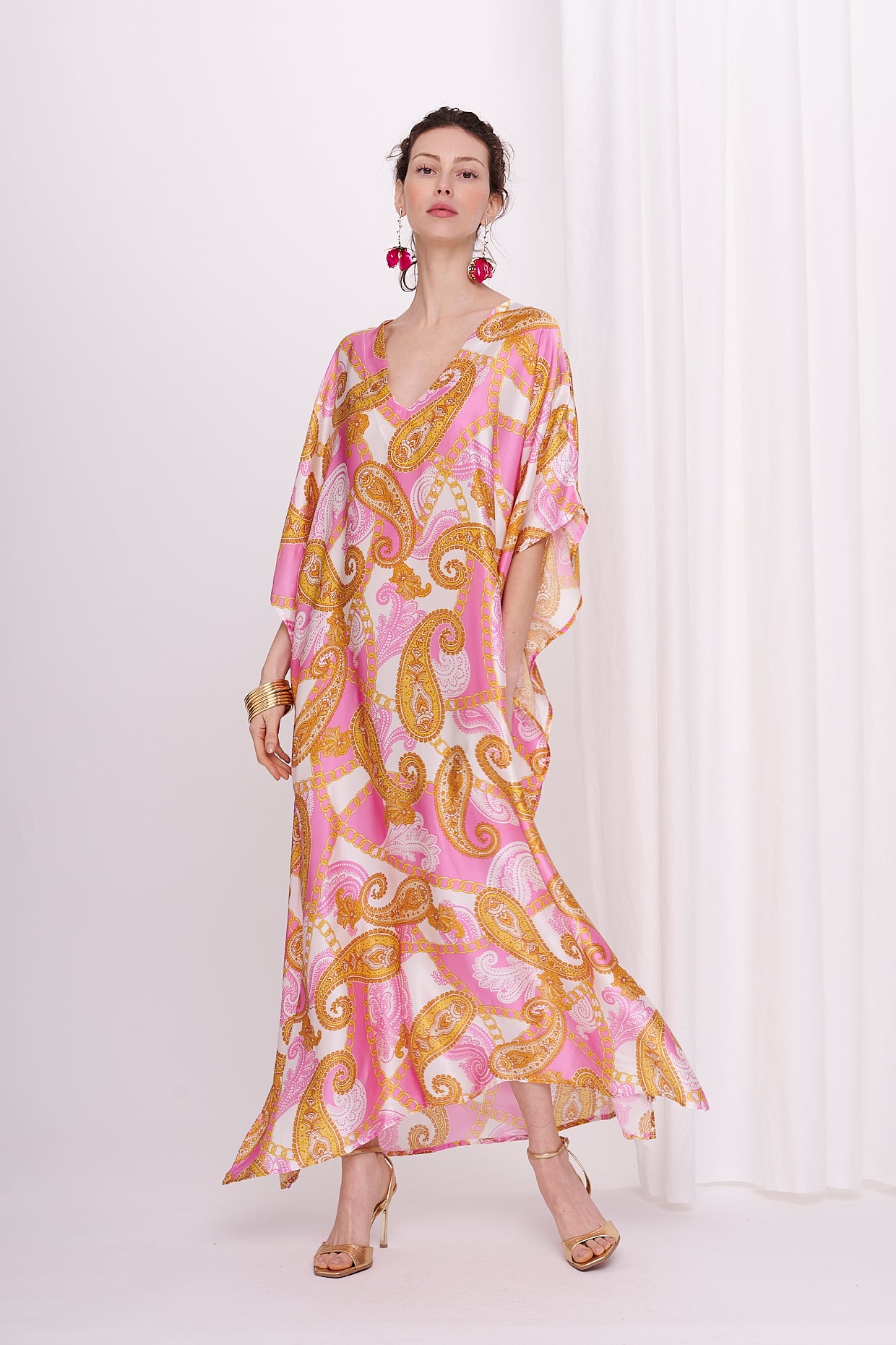 kaftan with belt satin silk