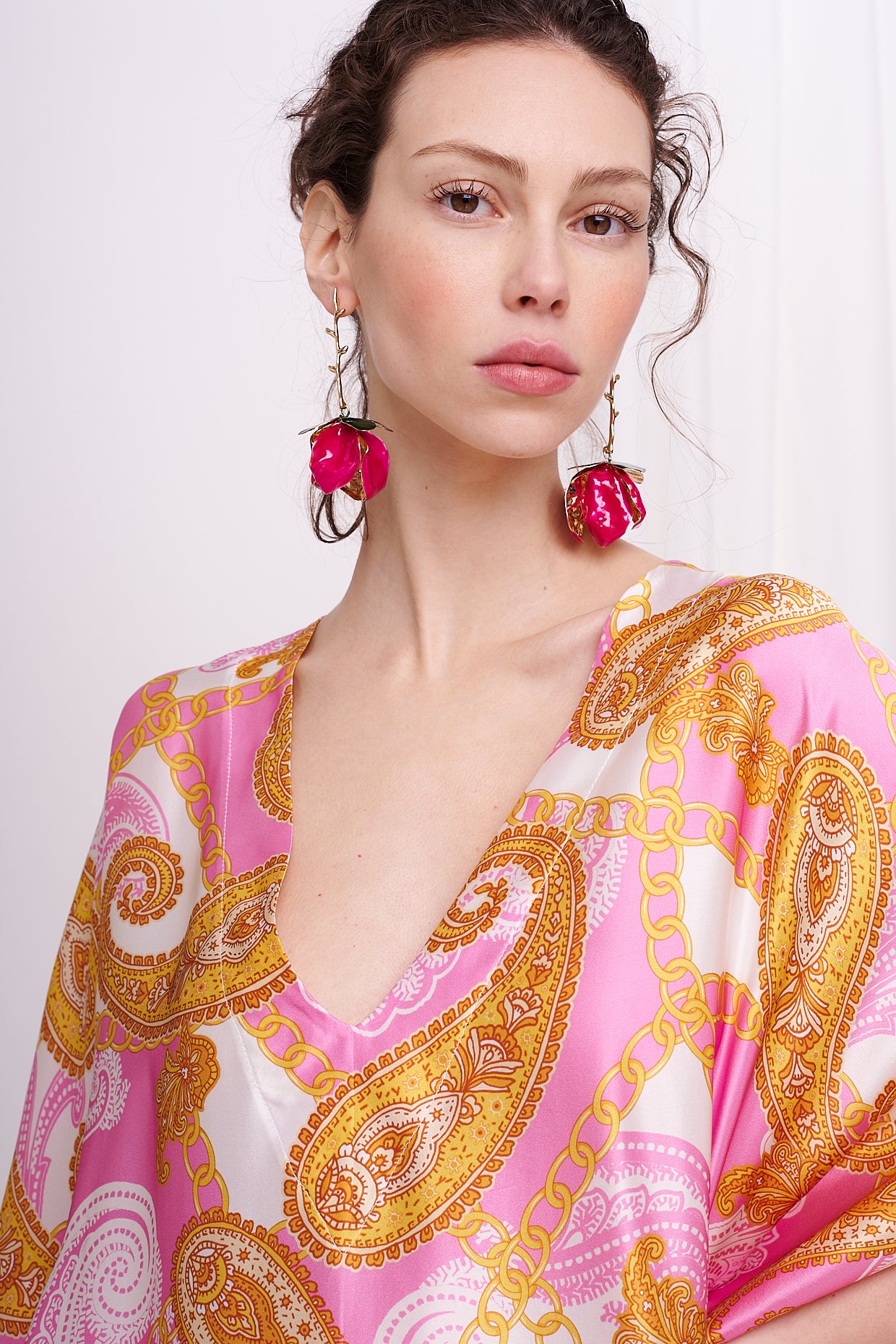 kaftan with belt satin silk