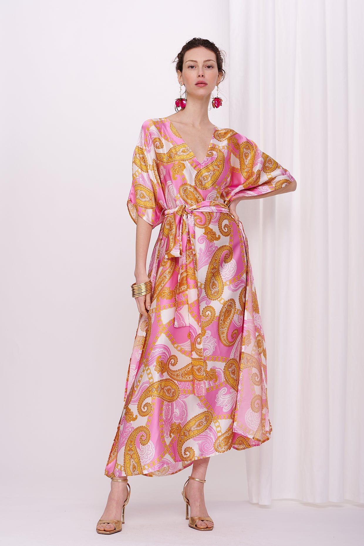 kaftan with belt satin silk