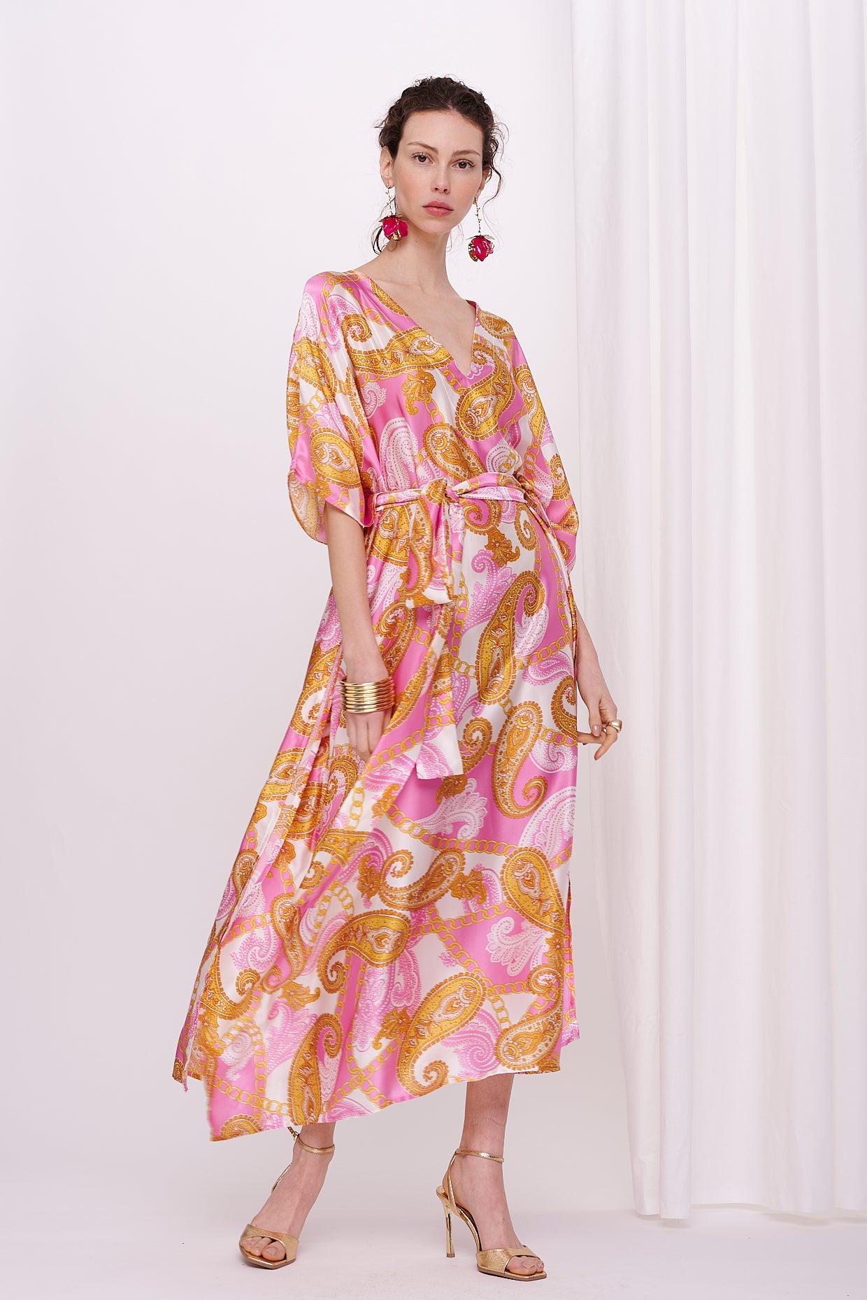 kaftan with belt satin silk