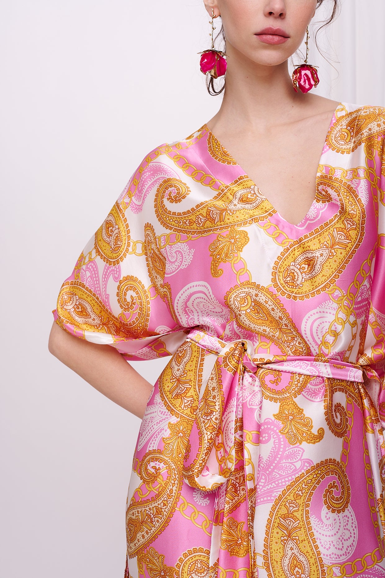 kaftan with belt satin silk