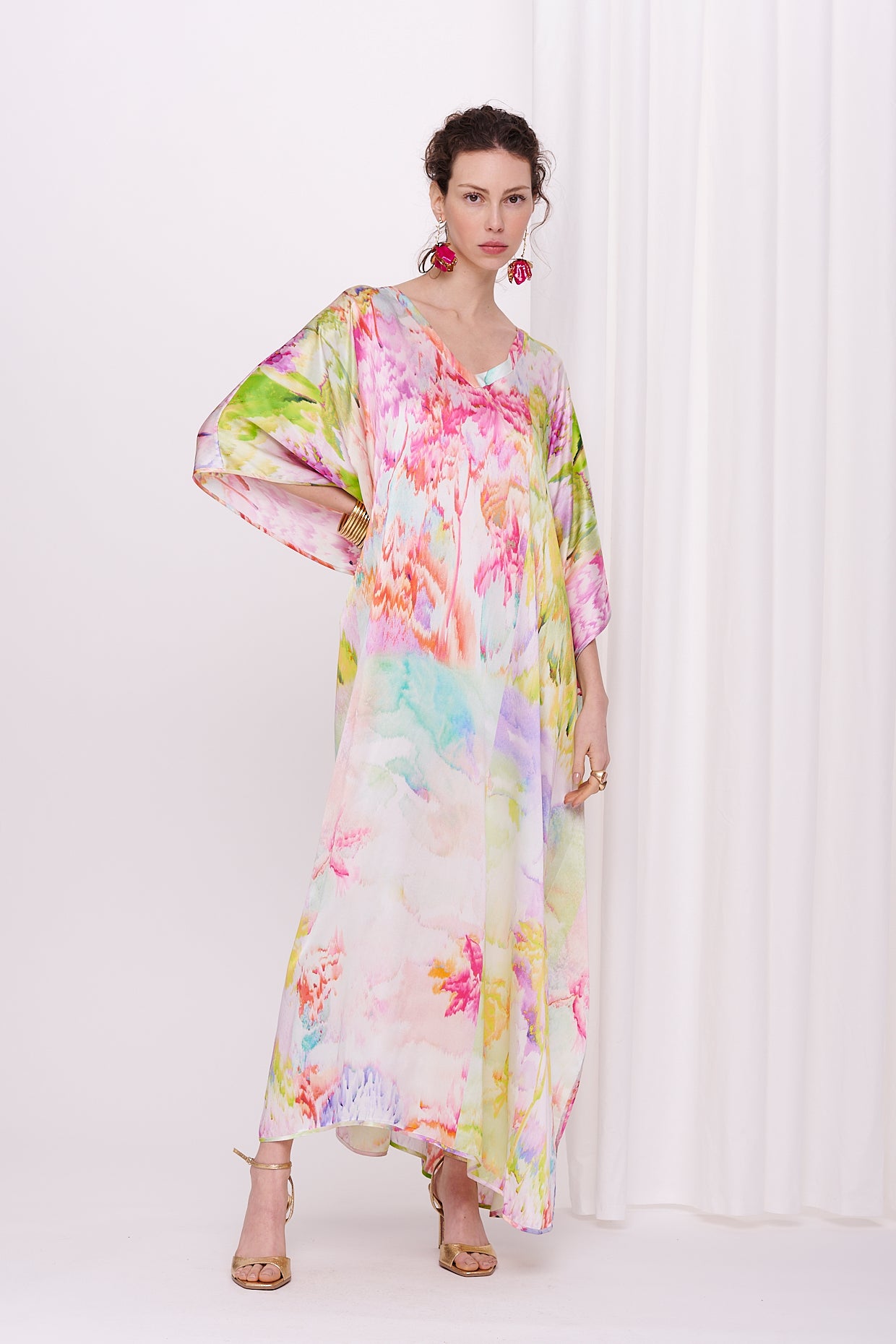kaftan with belt satin silk