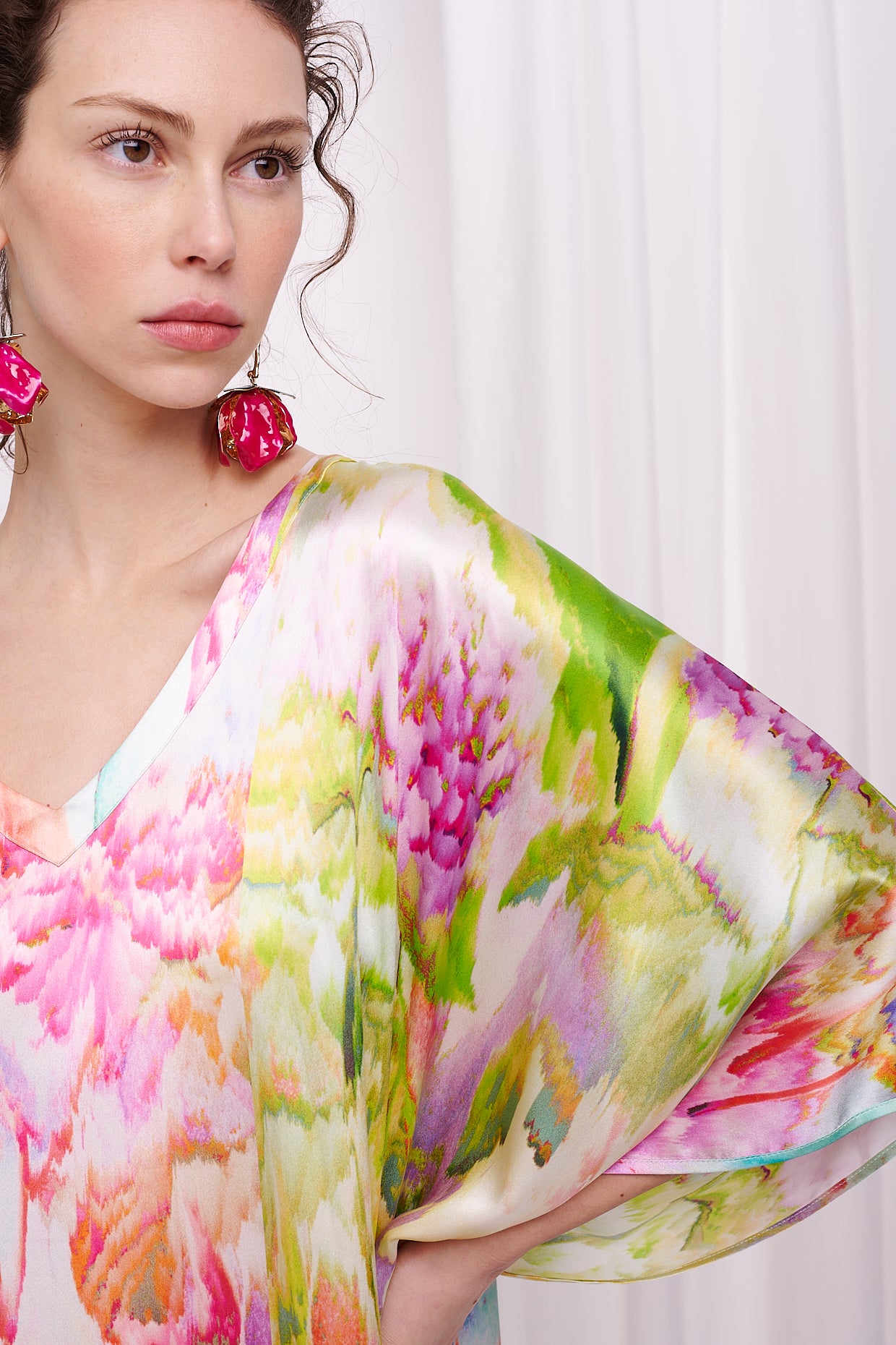 kaftan with belt satin silk
