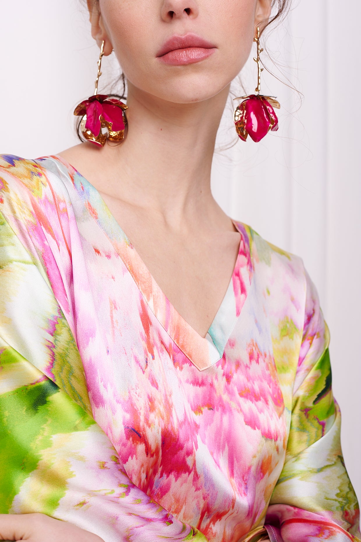 kaftan with belt satin silk