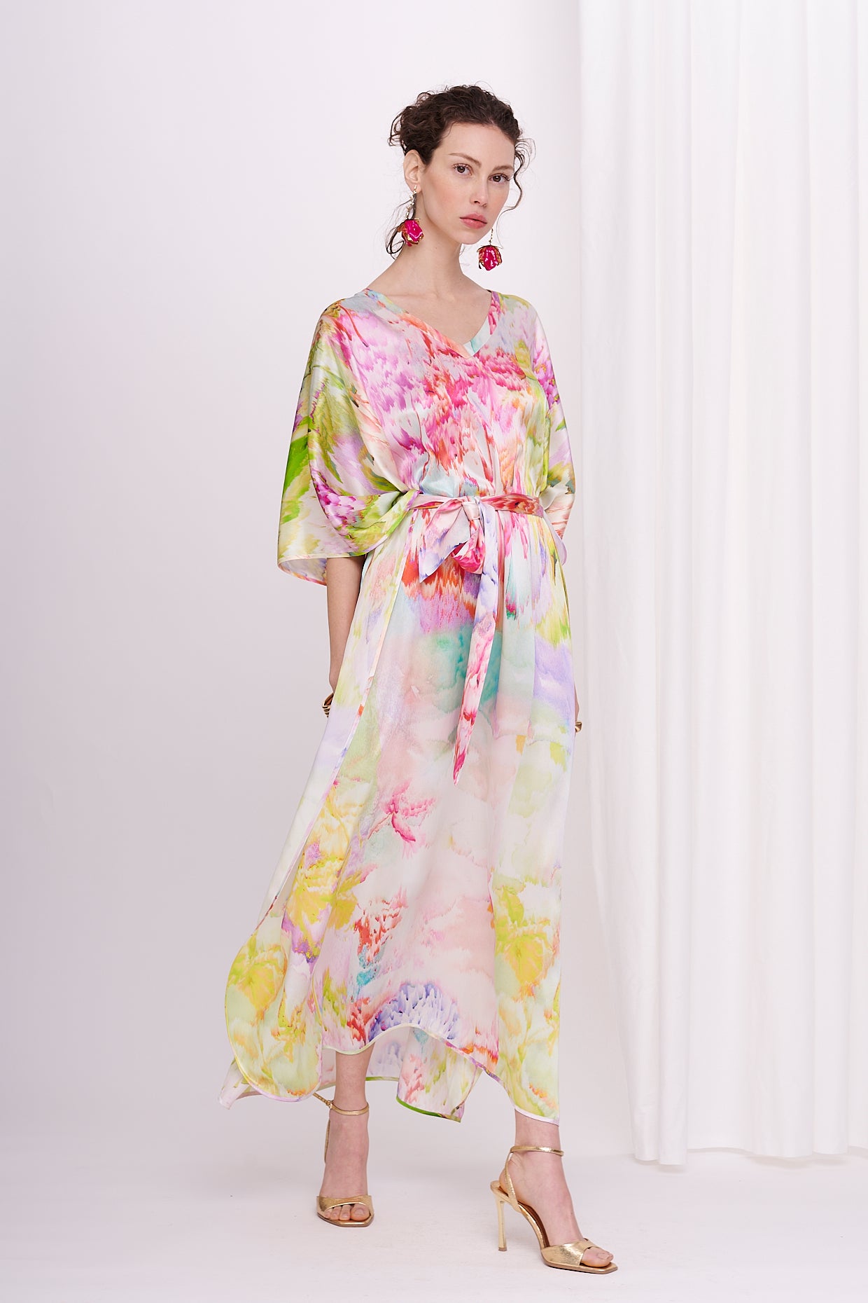 kaftan with belt satin silk