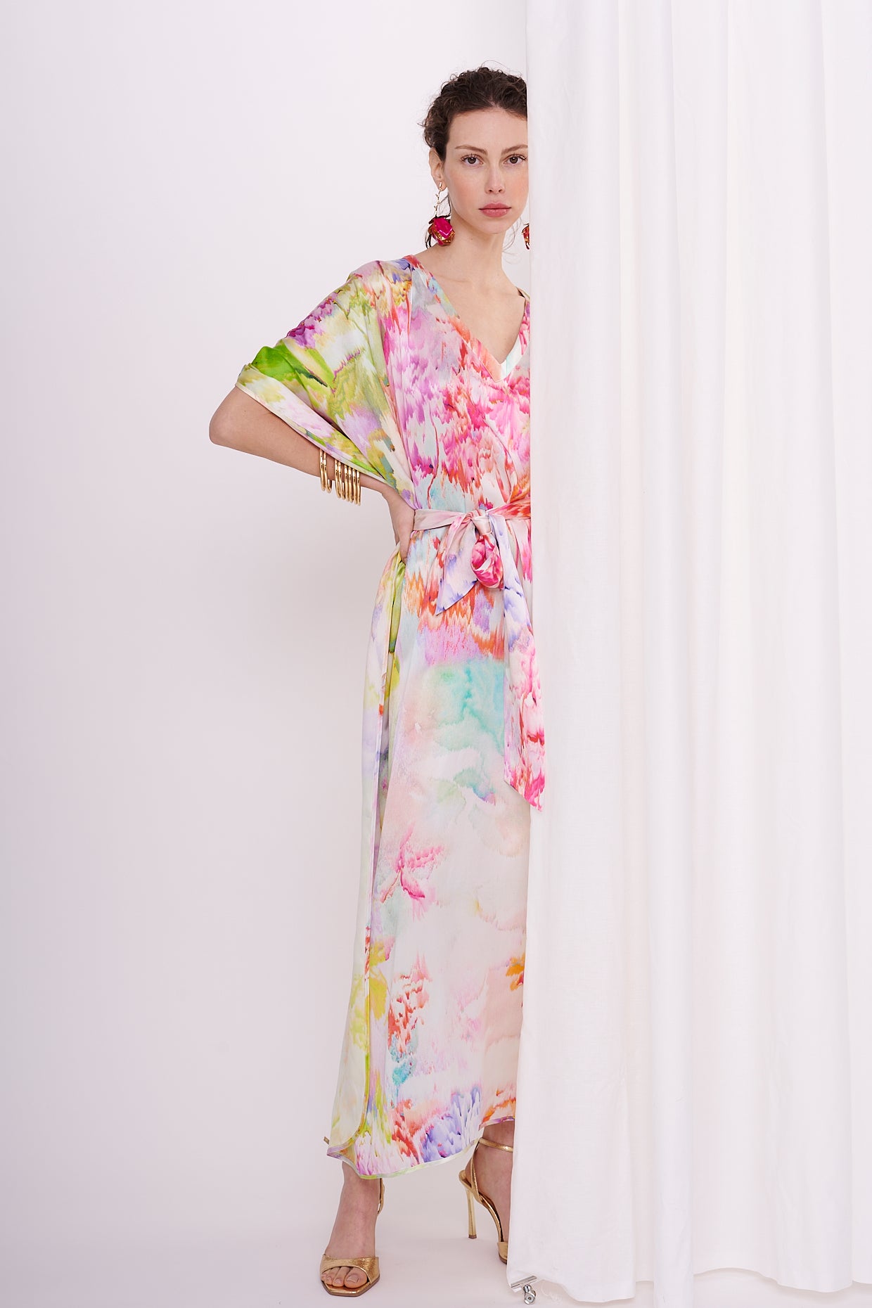 kaftan with belt satin silk