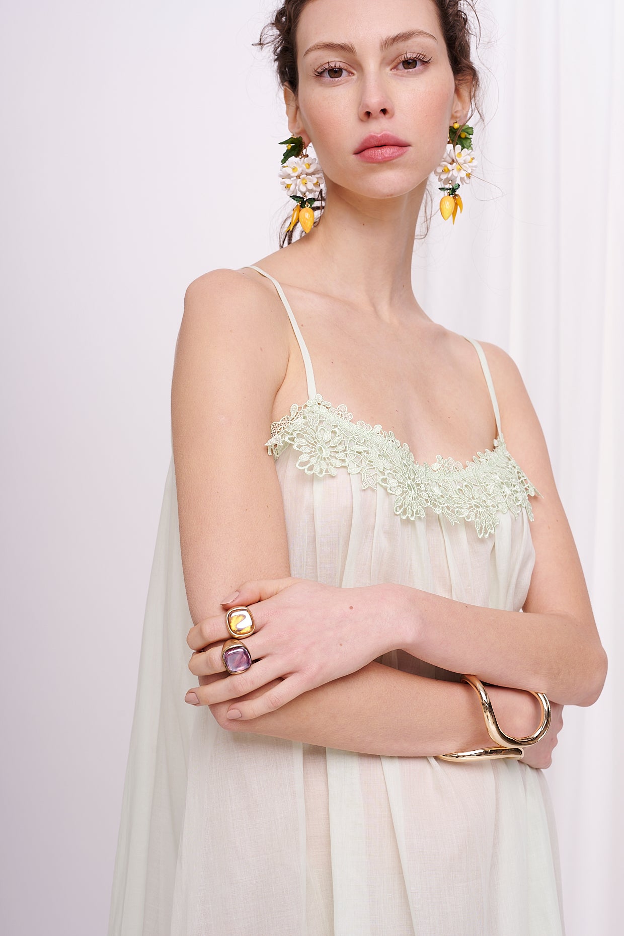mini dress mousseline with lace