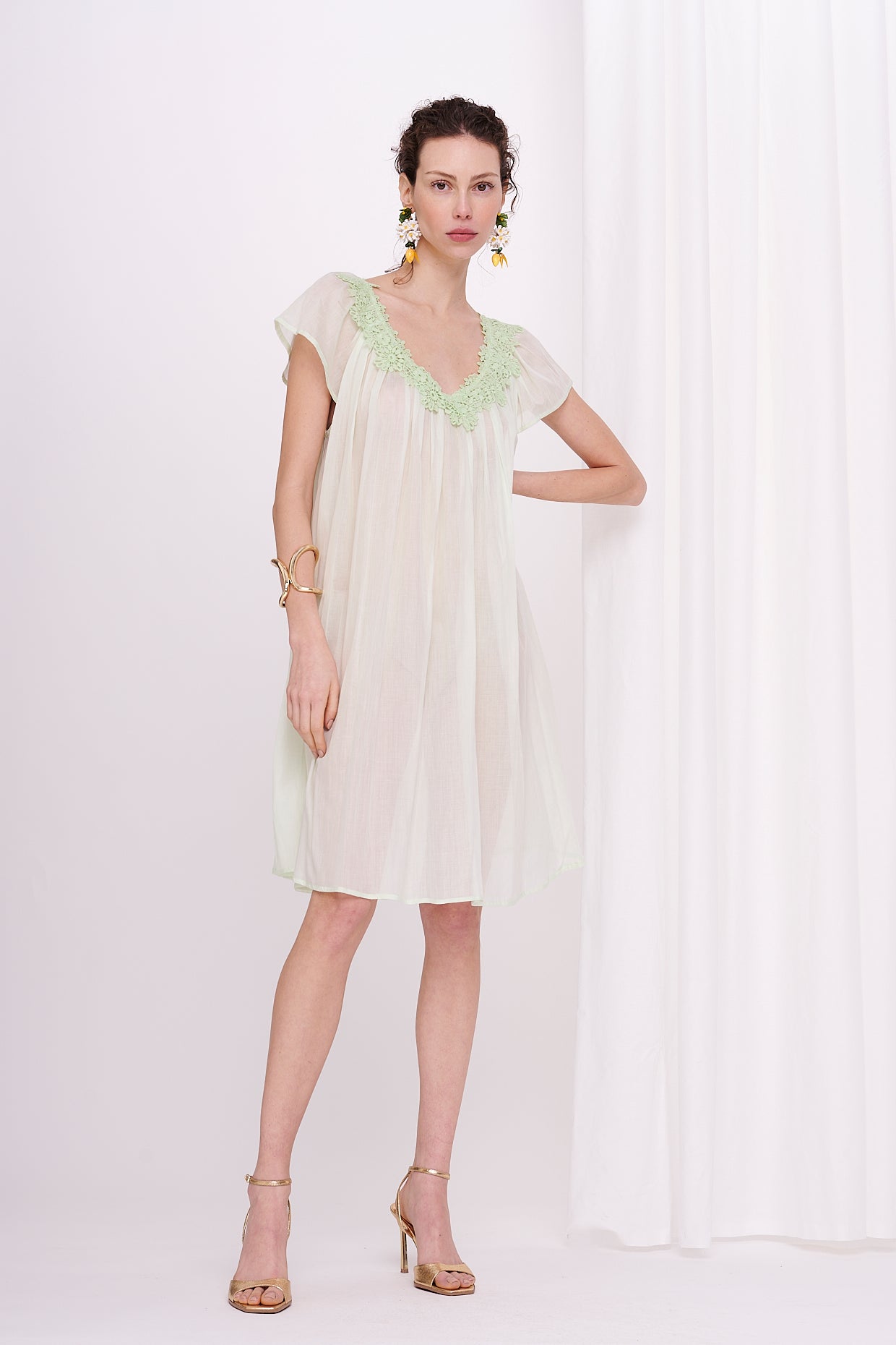 slipdress midi mousseline with lace