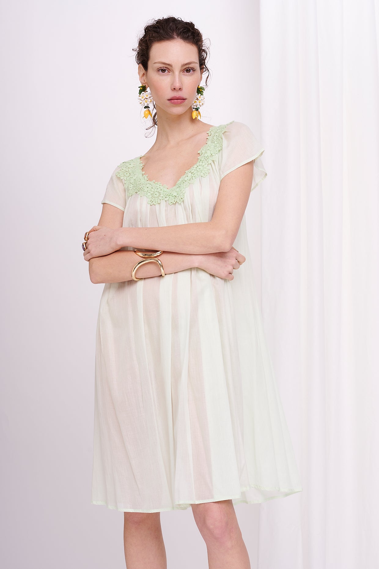 slipdress midi mousseline with lace