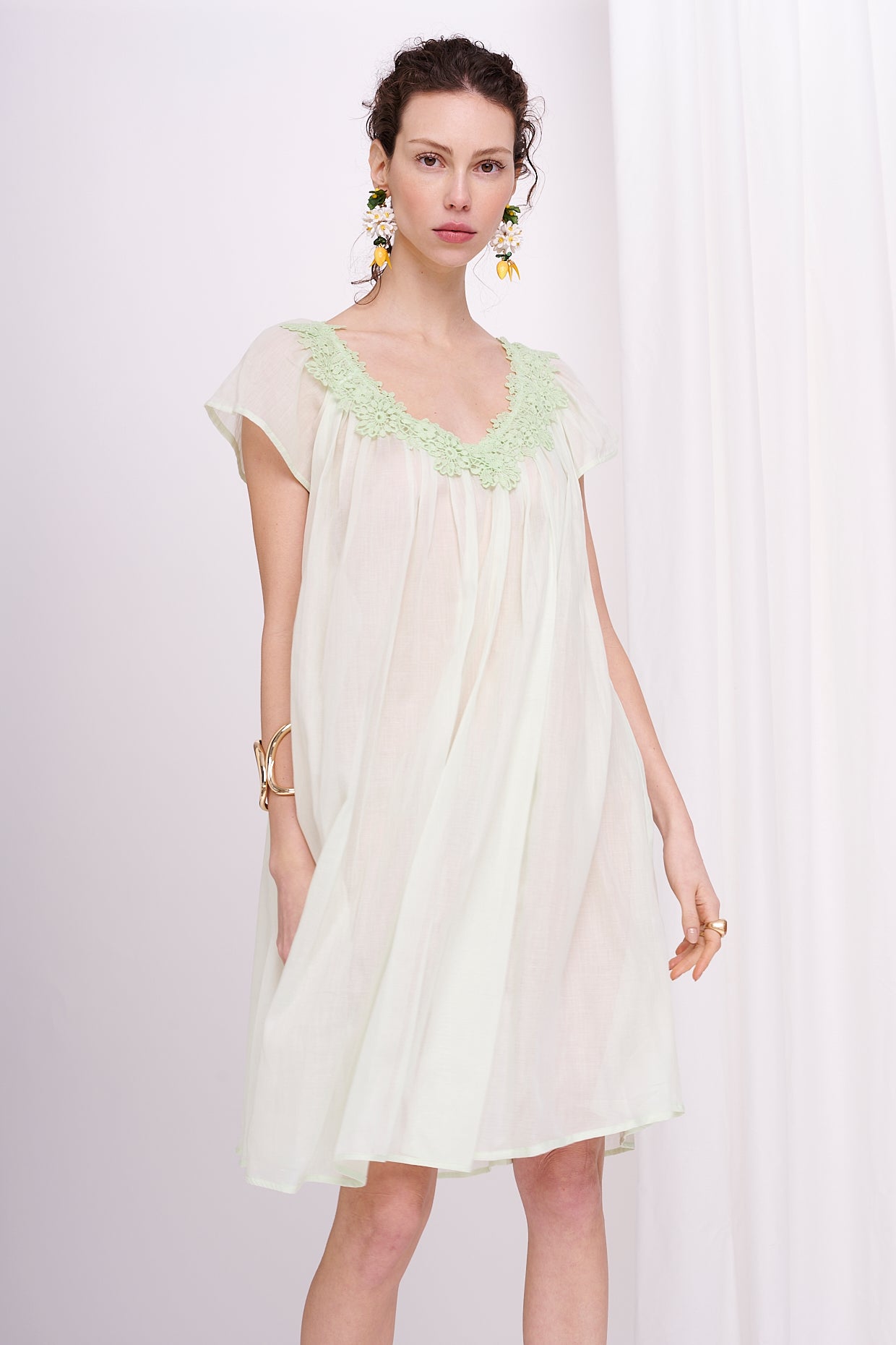 slipdress midi mousseline with lace