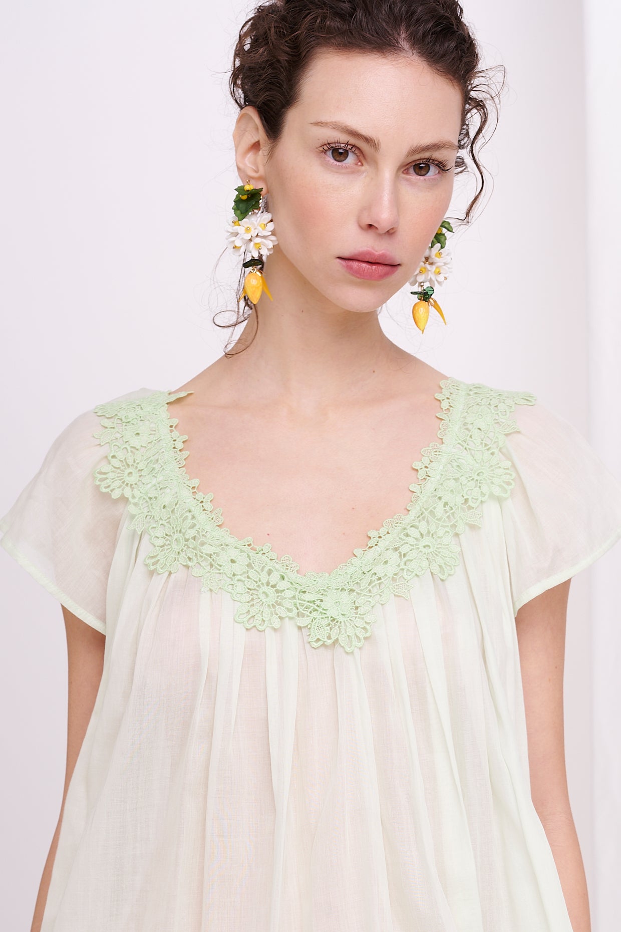 slipdress midi mousseline with lace