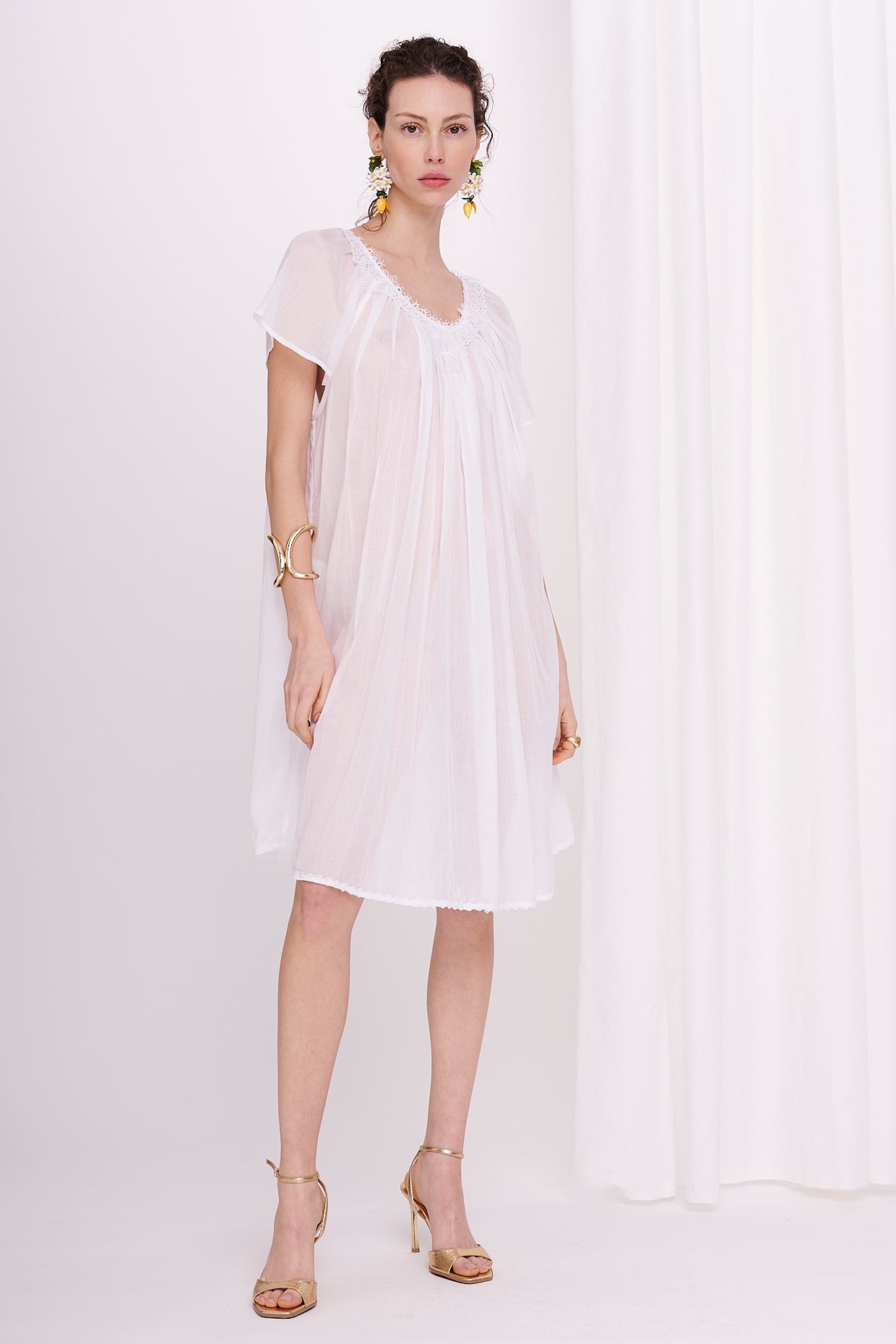 midi dress mousseline with lace