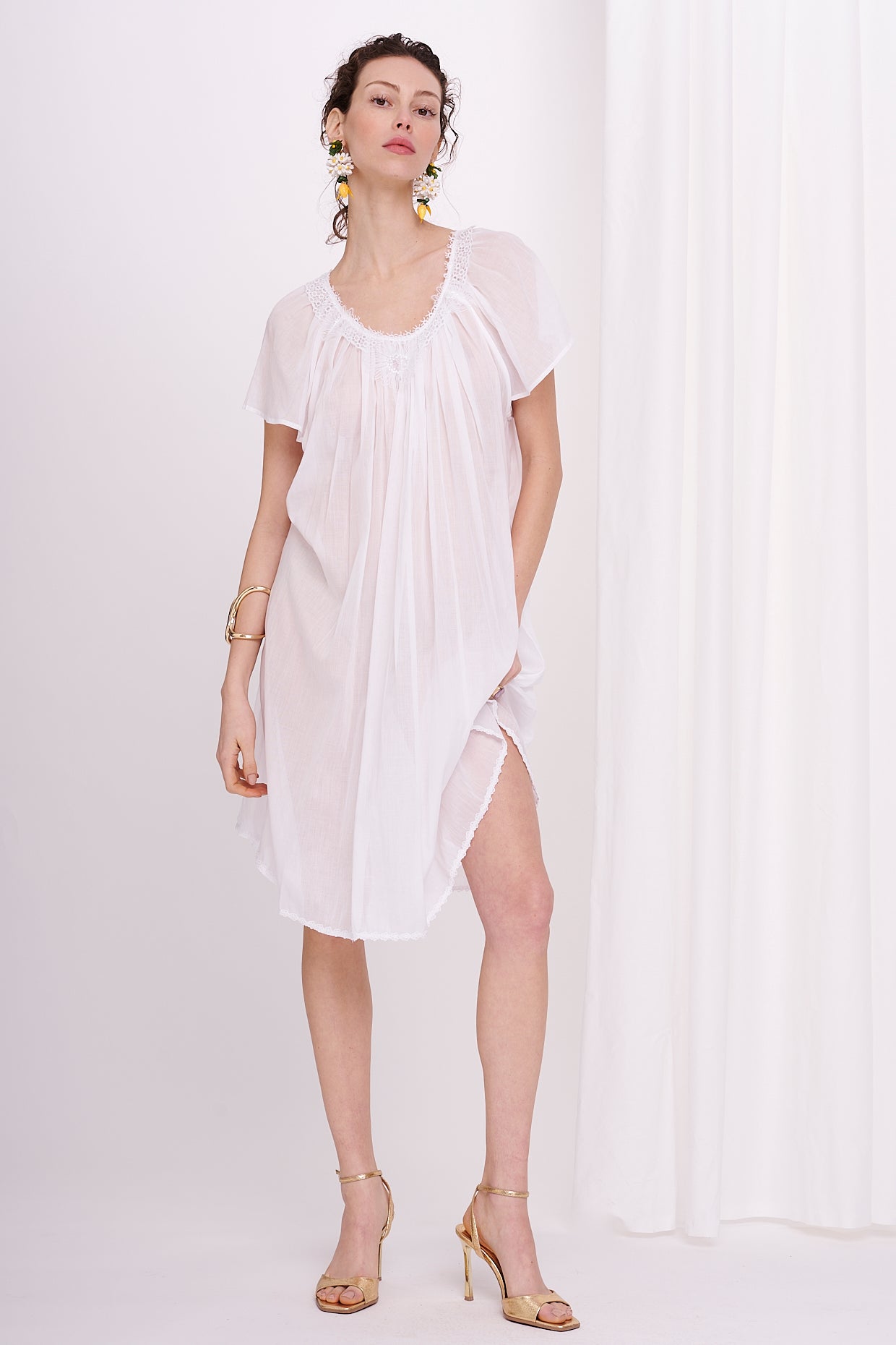 midi dress mousseline with lace