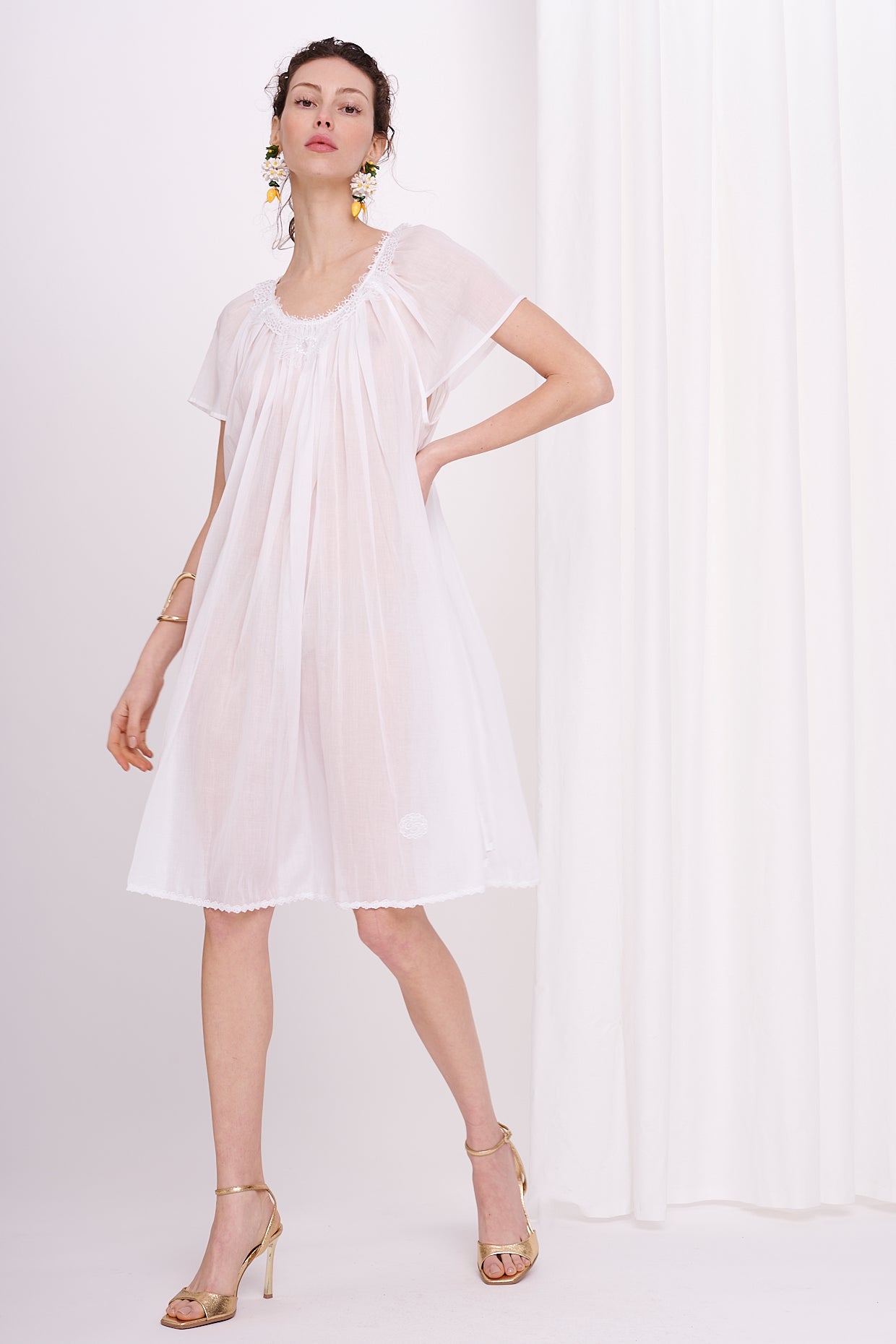 midi dress mousseline with lace