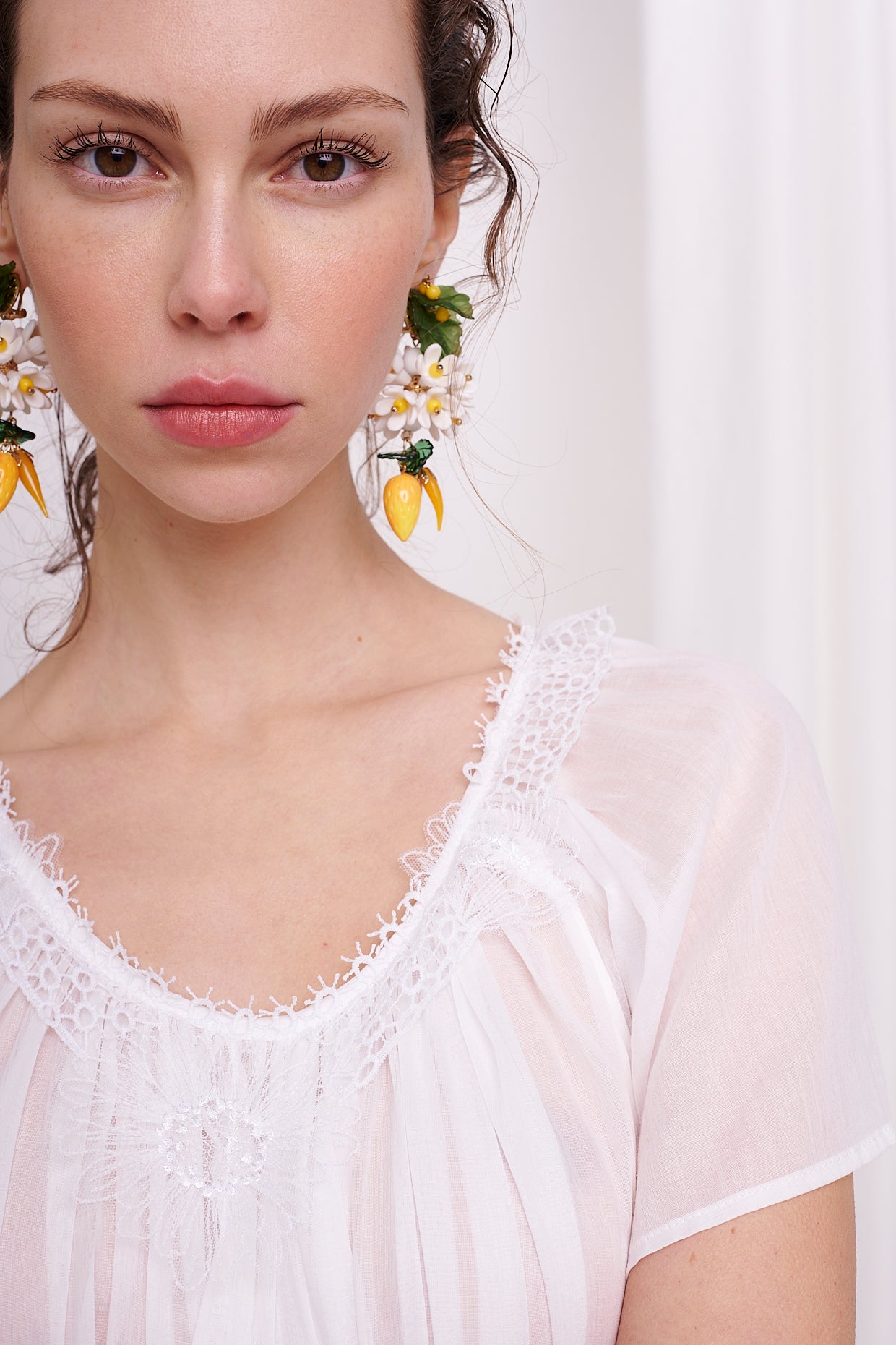 midi dress mousseline with lace