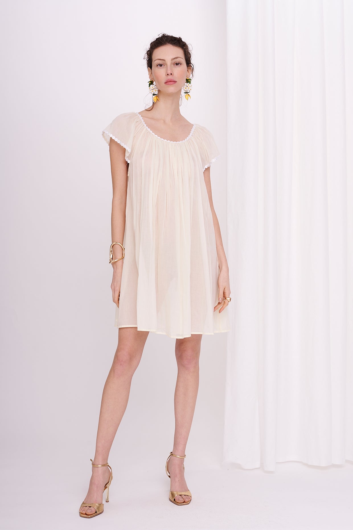 slipdress midi mousseline with lace