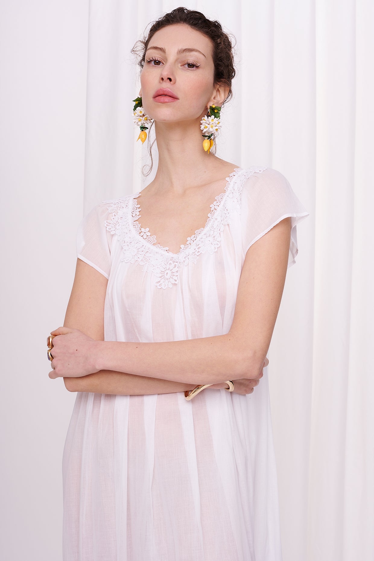 slipdress maxi mousseline with lace
