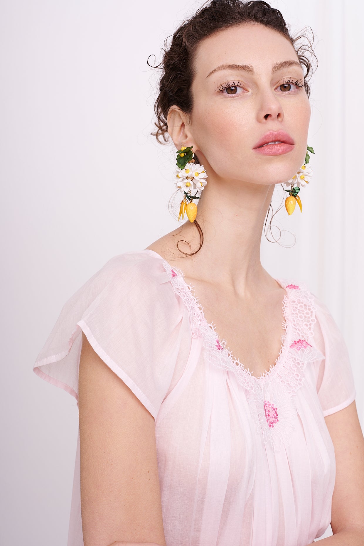 midi dress mousseline with lace